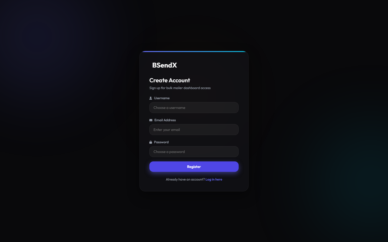 BSendX registration form