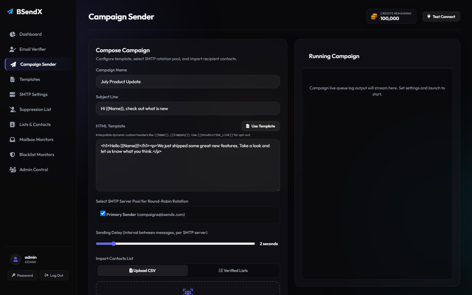 BSendX campaign compose screen